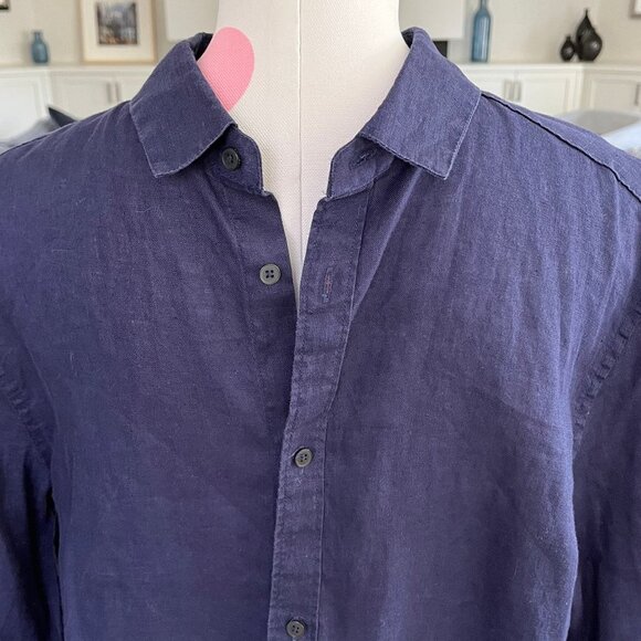 H&M Casual Long Sleeve Button Down Linen Shirt Navy Sz M no fabric tag - Picture 8 of 8